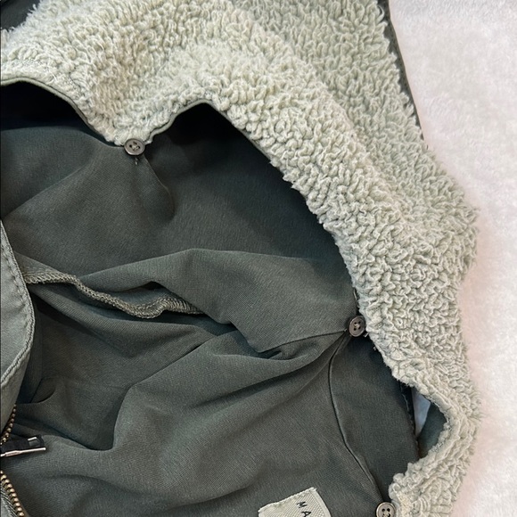 Anthropologie By Marrakech Utility  Green Cream Removable Sherpa Collar Jacket - Picture 16 of 16